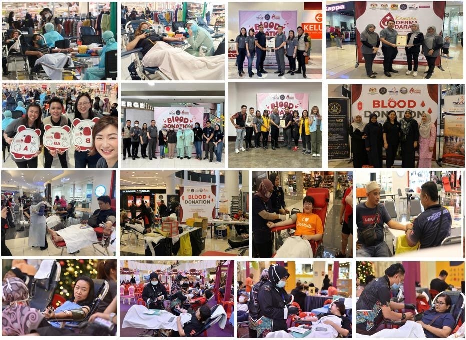 Blood donation campaigns · 2024: MTPN and YMLM · Campaign photographs from across Malaysia.